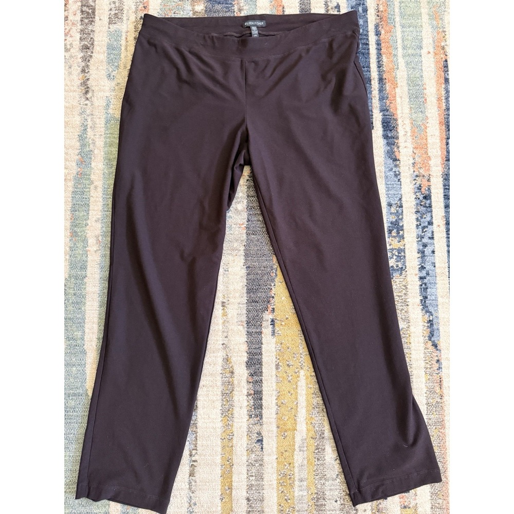 Eileen Fisher Washable Stretch Crepe Slim Pants Burgundy - Picture 2 of 4